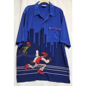 FUBU Platinum Fat Albert Button Up Royal Blue Mens Shirt Size XL Vintage